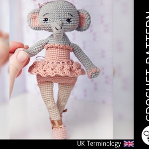 Nellie the Ballerina CROCHET PATTERN, amigurumi elephant ballet doll pattern, downloadable PDF pattern for crochet doll, Crochet Toy Pattern