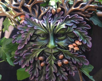 Green Man Green Spirit Garden Wall Plaque Sculpture Wiccan Pagan Decor
