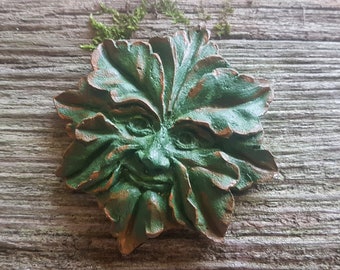 Vintage Green Man Leaf Tree Face Forest God Wall Hanging Plaque