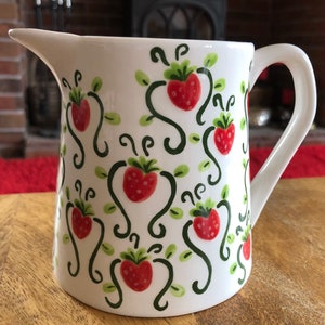 Hand Painted Ceramic Milk Jug, Strawberry Design. Hand Painted, Mother’s Day Gift, Small