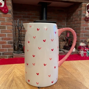 White, Pink and Red Sweetheart Jug, Ceramic Pottery Shop, Hand Painted Home Ware Gifts and Accessories, Vase, Creamer, Large