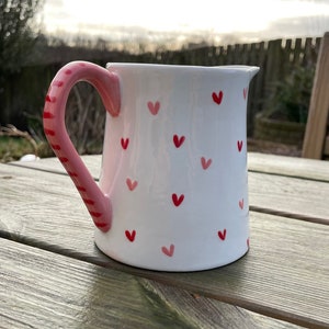 White, pink and red Sweet Heart Milk Jug, Ceramic Pottery Shop, Hand Painted Home Ware Gifts