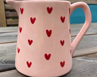 Light Pink Sweetheart Jug, Ceramic Pottery Shop, Hand Painted Home Ware Gifts and Accessories, Small