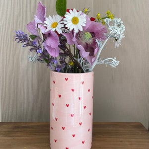 Light Pink and Red Sweetheart Vase, Ceramic Pottery Shop, Hand Painted Home Ware Gifts and Accessories, 19 cm