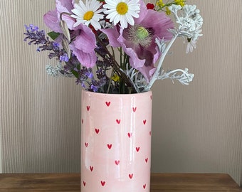 Light Pink and Red Sweetheart Vase, Ceramic Pottery Shop, Hand Painted Home Ware Gifts and Accessories, 19 cm