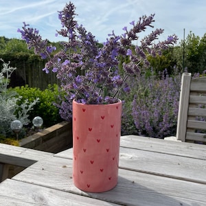 Pink, Red,  Sweet, Heart, Vase, Ceramic, Pottery, Hand Painted, Home Ware, Gifts,