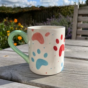 Paw Print Multicoloured Mug, Ceramic Pottery Shop , Hand Painted Kitchen Gifts, Mothers Day Gift, Easter, Pets, Dogs, Cats image 1
