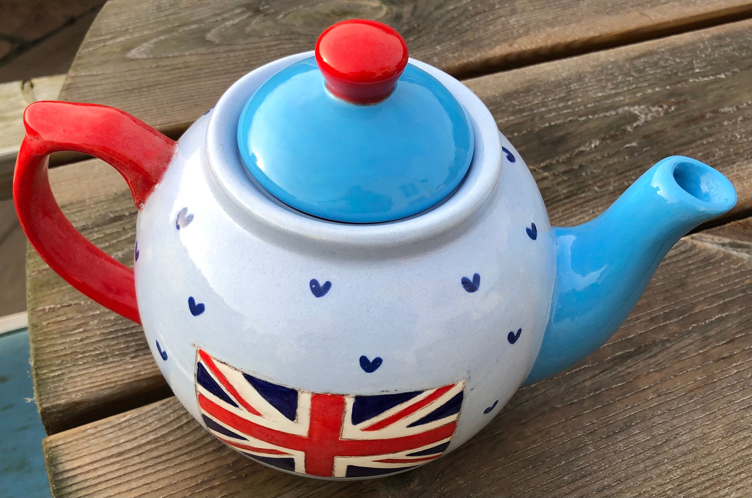 Union Jack Teapot Hand Painted in Red White and Blue Etsy