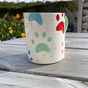 Paw Print Multicoloured Mug, Ceramic Pottery Shop , Hand Painted Kitchen Gifts, Mothers Day Gift, Easter, Pets, Dogs, Cats image 4