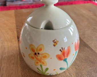 Springtime, Daffodil And Tulip, Sugar Bowl, Hand Painted, Ceramic, Mother’s Day Gift, Easter, Homeware, Friendship, Sugar Bowl,