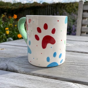 Paw Print Multicoloured Mug, Ceramic Pottery Shop , Hand Painted Kitchen Gifts, Mothers Day Gift, Easter, Pets, Dogs, Cats image 5