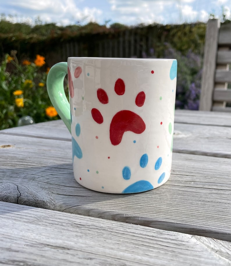 Paw Print Multicoloured Mug, Ceramic Pottery Shop , Hand Painted Kitchen Gifts, Mothers Day Gift, Easter, Pets, Dogs, Cats image 5