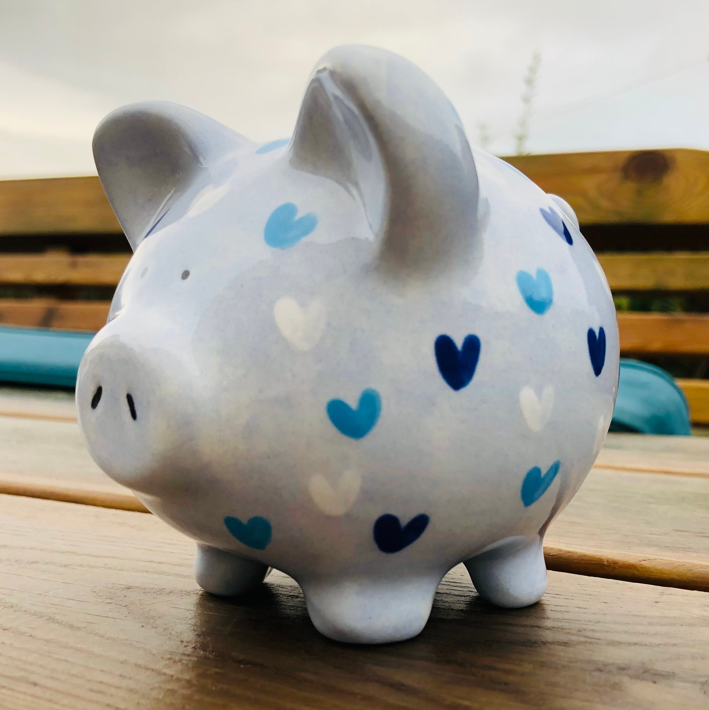 Blue and White Heart Piggy Bank. Hand Painted Gifts for Boys Etsy UK
