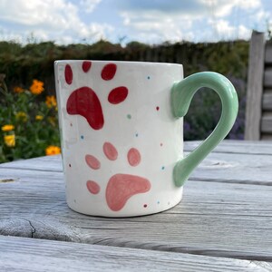 Paw Print Multicoloured Mug, Ceramic Pottery Shop , Hand Painted Kitchen Gifts, Mothers Day Gift, Easter, Pets, Dogs, Cats image 3