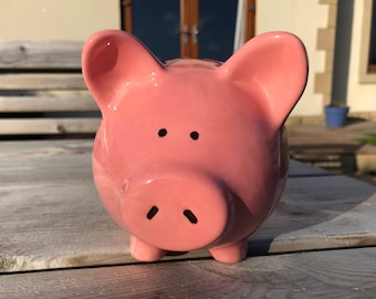 Pretty in Pink Piggy Bank. Ceramic Pottery Shop. Traditional. Hand Painted Gifts for Children, Medium