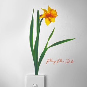 Mooie gele narcis sticker, gele bloem sticker, getextureerde vinyl autosticker, lente bloem decor, verplaatsbare vinyl muursticker