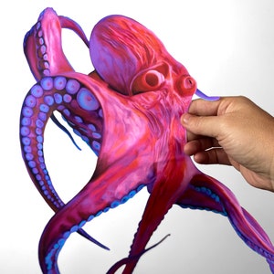 Kleurrijke Octopus sticker, herbruikbare realistische Octopus sticker, roze/paars/blauwe Octopus, herpositioneerbare stof textuur vinyl, binnen/buiten