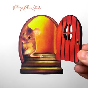 Realistic mouse decal, mouse hole, 3D mouse sticker, illustrated mouse decal, mouse sticker, cute wood mouse house, crazy cat lady gift
