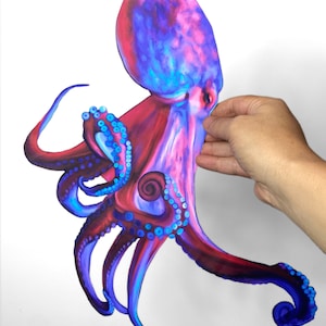 Grote levendige gemeenschappelijke Octopus-sticker, herpositioneerbaar luxe getextureerd vinyl, realistische Octopus-sticker, oceaanthema-decor, binnen/buiten