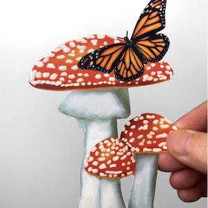 Cute fairy garden Red/white Mushroom decal, Fly Agaric Mushroom sticker, Fly Amanita, indoor/outdoor repositionable quality vinyl, car decal