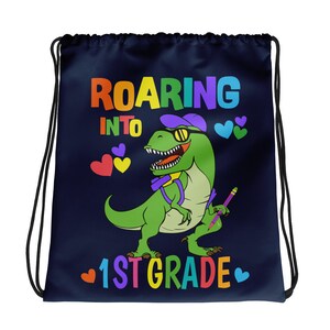 Enfants DrôleS T-Rex Dinosaure, 'Rugir dans la 1ère année', Enfants Retour à l’école Cordon de serrage sac à dos pour les garçons et les filles
