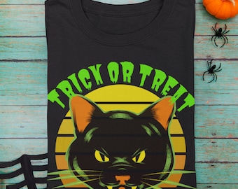 Läskig svart katt Halloween unisex t-shirt