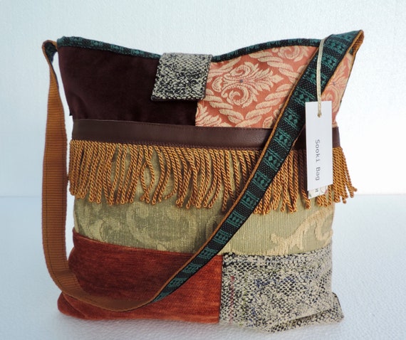 Handmade Patchwork Shoulder Bag. Velvet Chenille Snake | Etsy