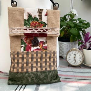 Sac à main bandoulière d'été en patchwork rabattable - Sac à main en tissu vintage - Sac en patchwork