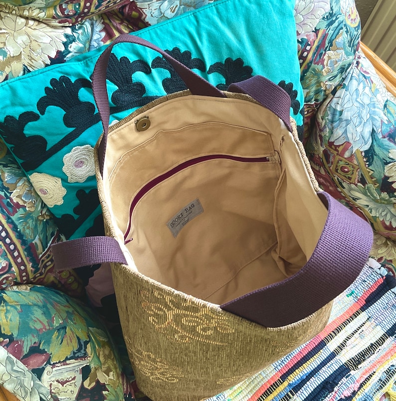 Large Shoulder Tote Bag with Large Zip Pocket Work Uni Handmade image 2