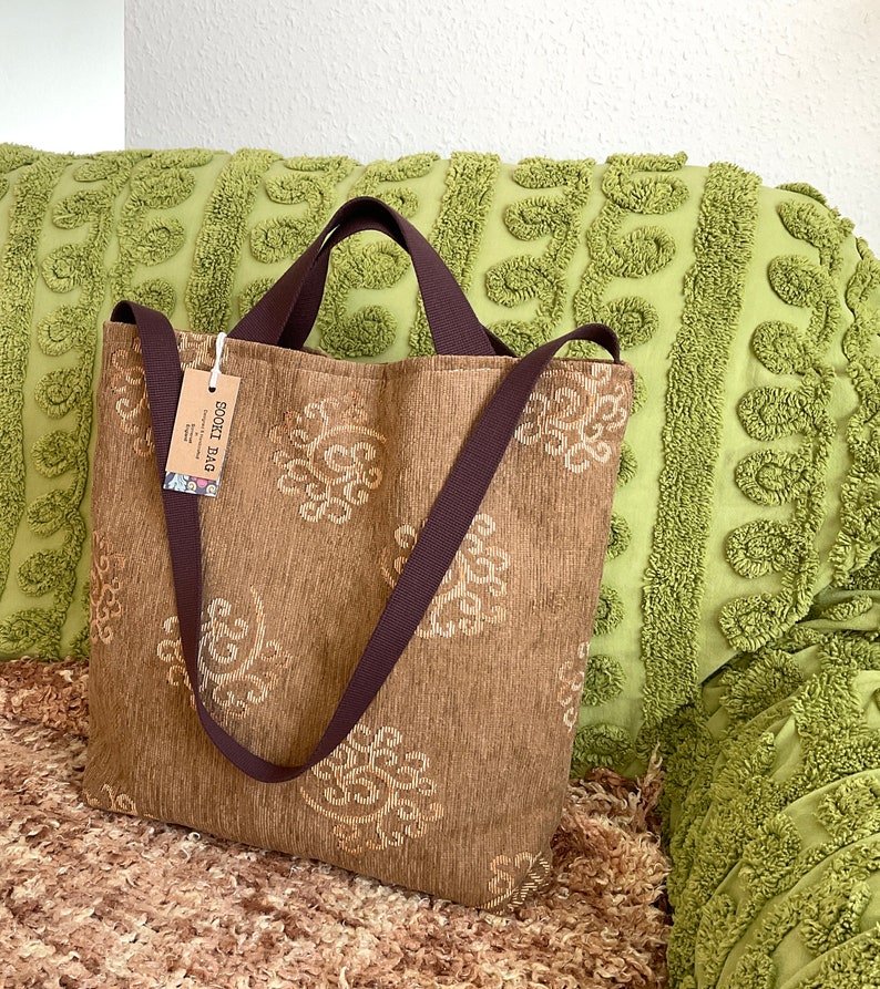 Large Shoulder Tote Bag with Large Zip Pocket Work Uni Handmade image 5