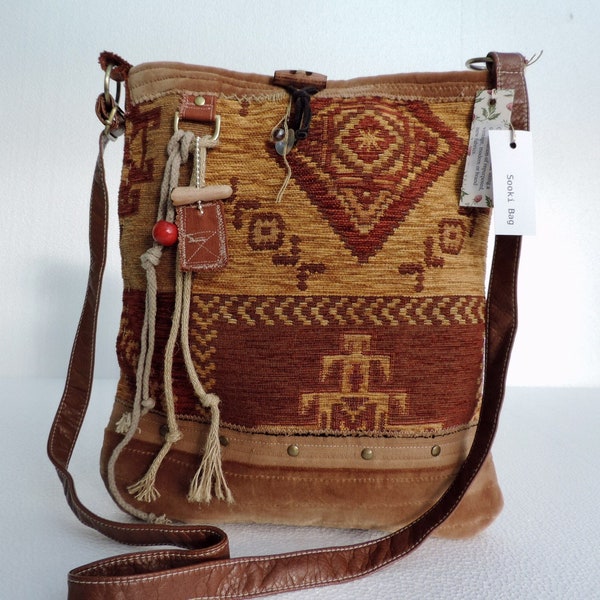 Cross Body Bag, Adjustable Strap, Hobo Navajo Carpet Style Unisex