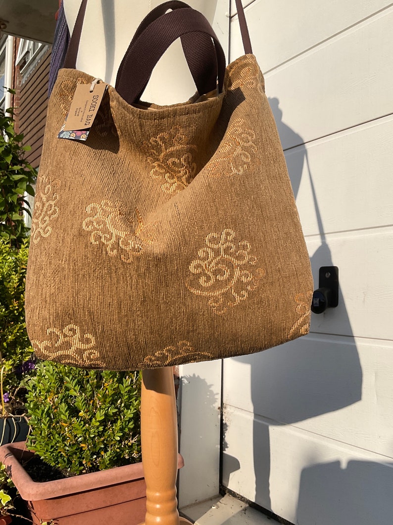 Large Shoulder Tote Bag with Large Zip Pocket Work Uni Handmade image 6