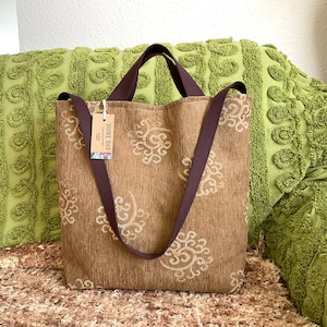 Large Shoulder Tote Bag with Large Zip Pocket Work Uni Handmade image 3