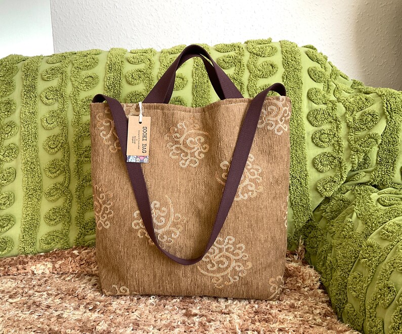 Large Shoulder Tote Bag with Large Zip Pocket Work Uni Handmade image 3