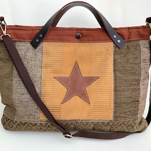 Star Motif Quilted Padded Large Tote Bag - Laptop Bag