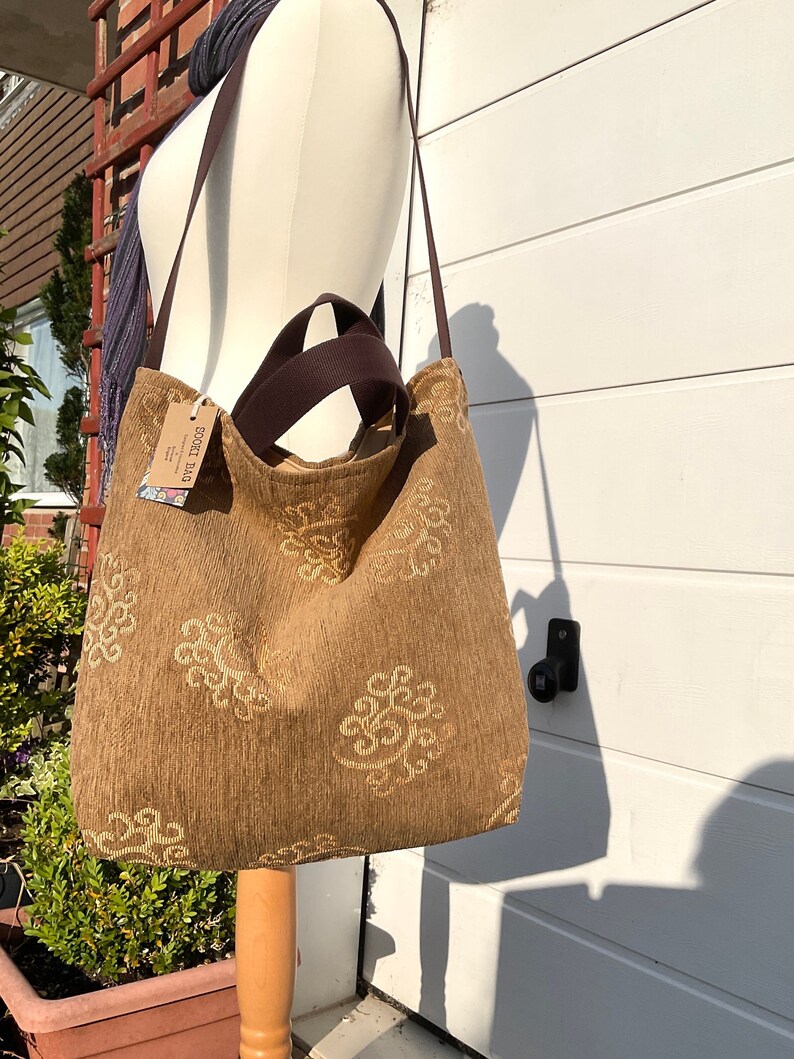 Large Shoulder Tote Bag with Large Zip Pocket Work Uni Handmade image 1