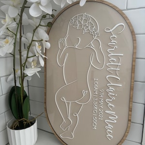 3D baby plaque, baby birth plaque, birth details plaque, baby line art, baby birth keepsakes