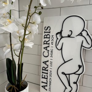 3D baby plaque, baby birth plaque, birth details plaque, baby line art, baby birth keepsakes
