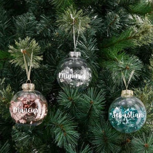 Christmas ornaments, Christmas baubles, Christmas decorations, Christmas tree, filled baubles, personalised baubles