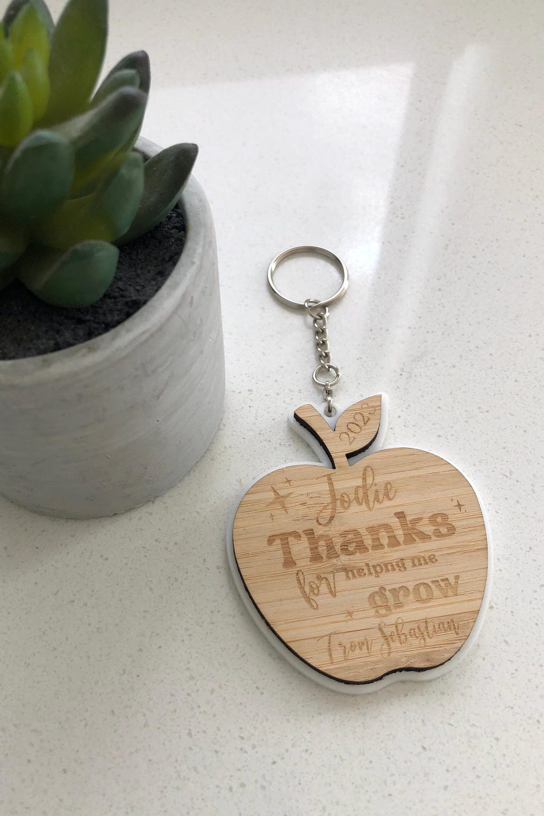 Teacher Apple Keyring Laser Cut Bamboo & Acrylic - Etsy