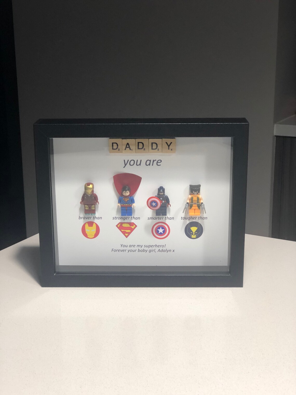 Daddy Scrabble Frame Minifigure & Scrabble Superhero Frame, Personalised (dad, Daddy, Uncle ...