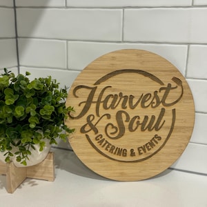 Etched Bamboo Business Logo Sign: 30cm Market Signage