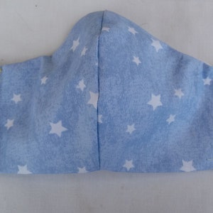 Cubierta de máscara facial con lazos de oído elásticos y pieza de nariz.  Lavable, Cómodo. Estrella Azul. Tamaño pequeño