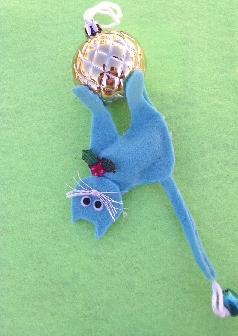 Crazy, Upside Down Cat Christmas Tree Ornament. Funny, Cute and Clumsy