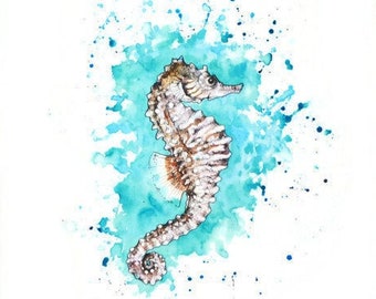 Seahorse, Giclee Print, Colourful, Seahorse picture, Home Decor, A4