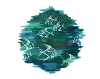 Indian Threadfins, Giclee Print, Ocean Art, Fish