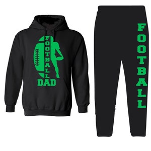 Football Dad hoodie and sweatpants outfit  sweatsuit Black  hoodie and black sweatpants Green design hooded sweatshirt