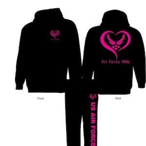 US Air Force hoodie & sweatpants for a wife sweatsuit  military outfit  Black hooded sweatshirt and sweatpants