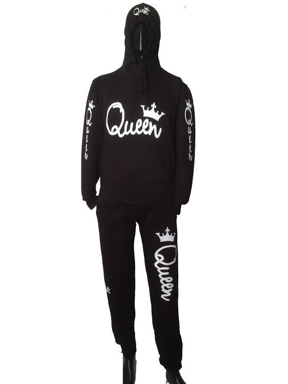 King Queen Matching Black Outfit for Couple Hoodie and
