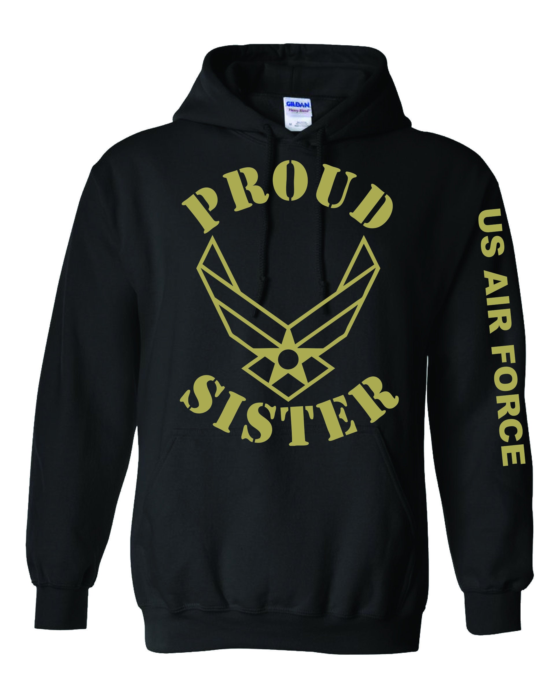 US Air Force Hoodie Proud Sister Shiny Gold Design Black - Etsy